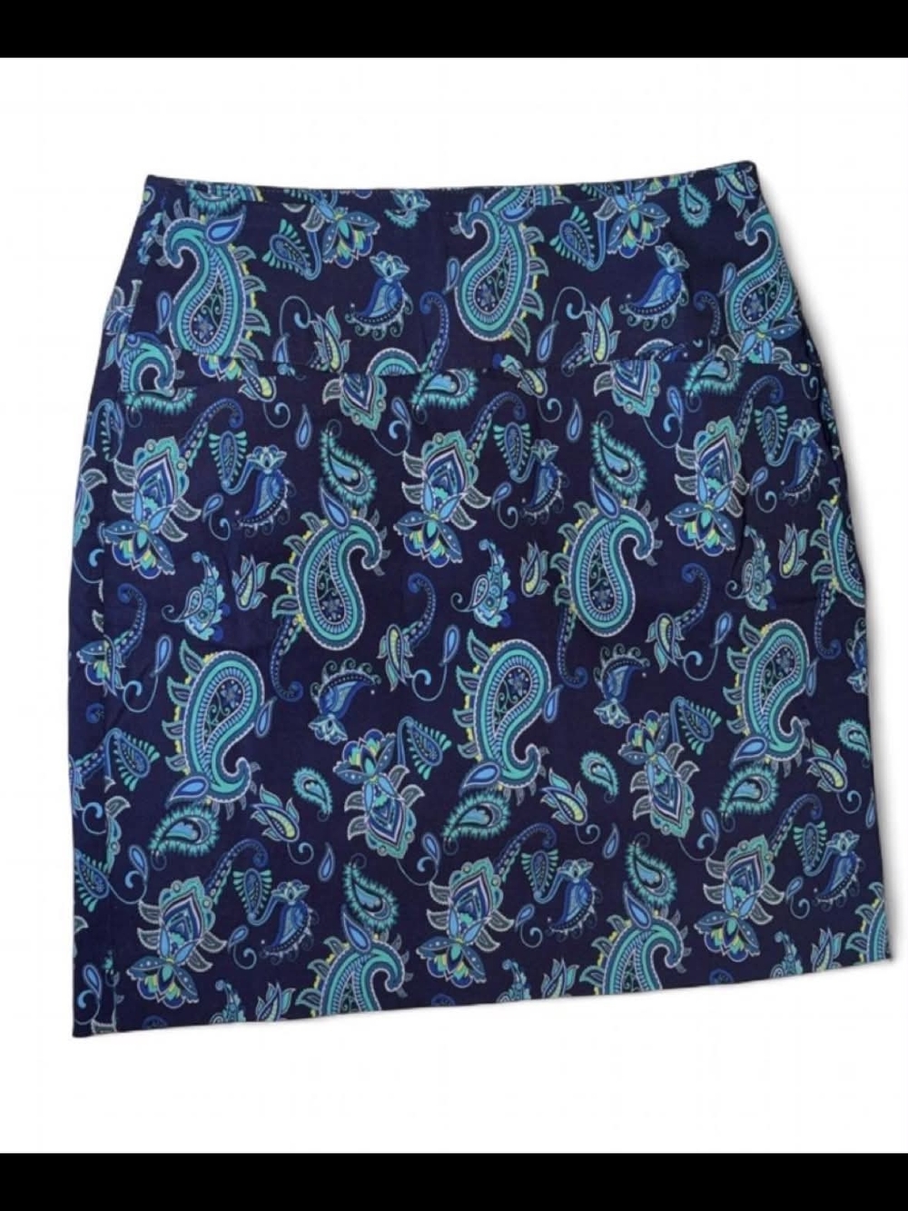 NWT Suzanne Allard x Charlie Paige Navy Blue Paisley Print Stretch Skort Size S